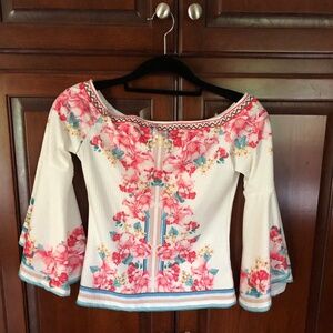 Boston Proper Off-The Shoulder Floral Bell Sleeve Top